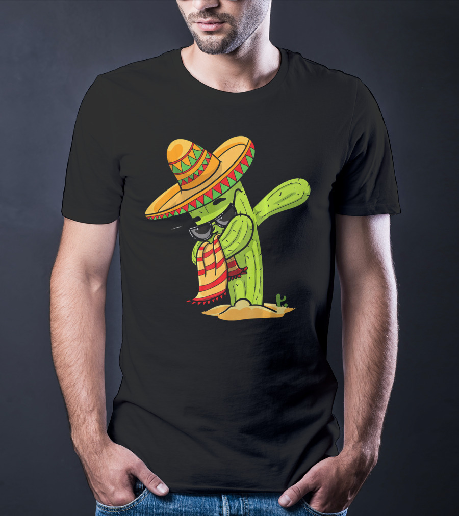 Dabbing Cactus Wearing Sombrero And Sunglasses T-Shirt