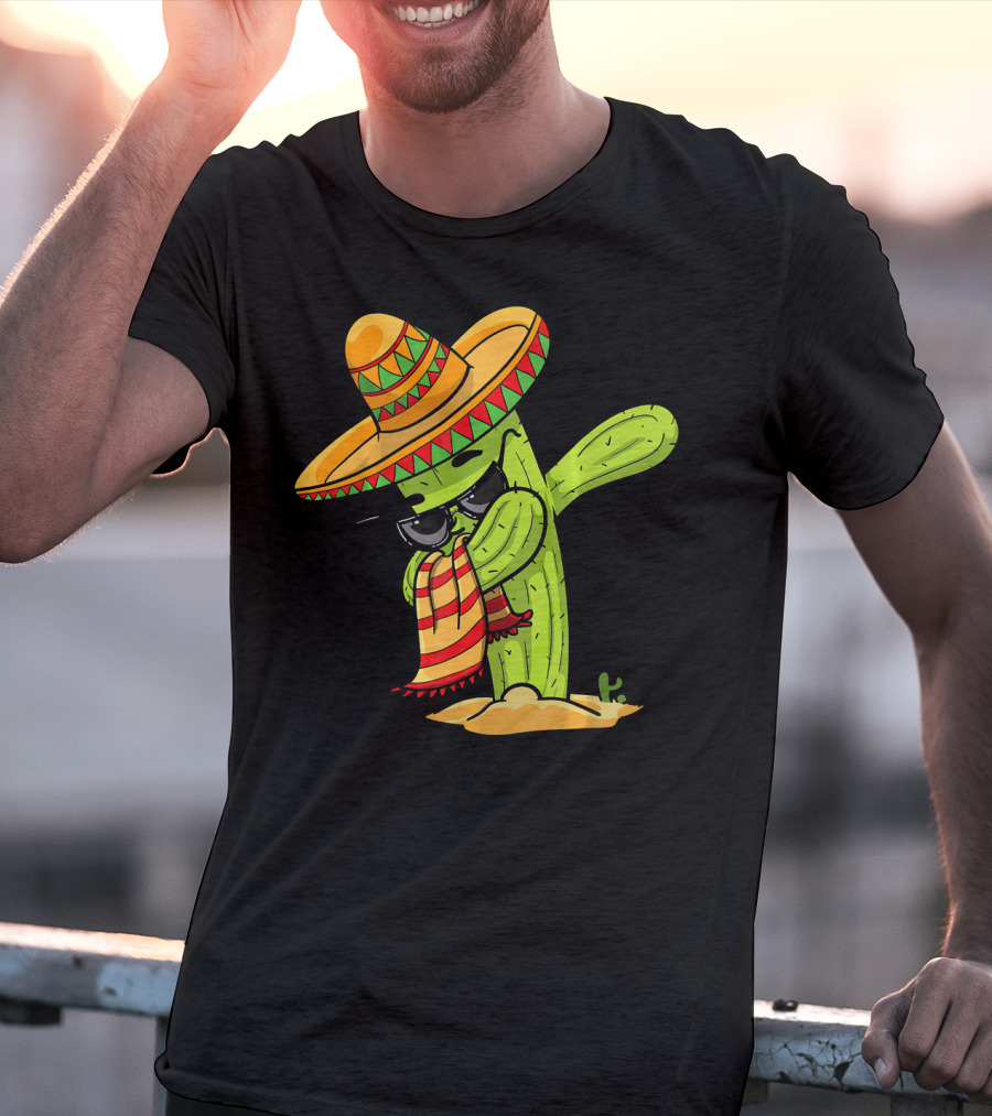 Dabbing Cactus Wearing Sombrero And Sunglasses T-Shirt