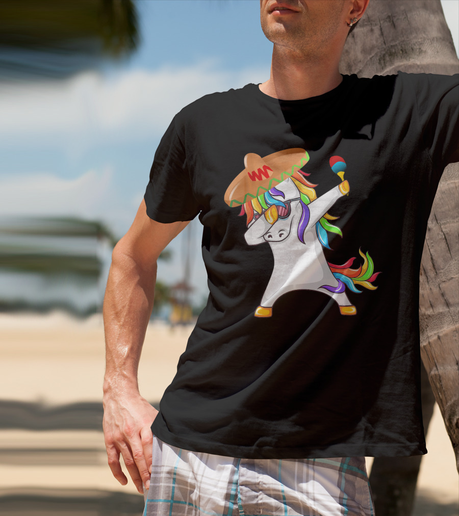 Sombrero Unicorn Dabbing With Maracas Cinco De Mayo T-Shirt