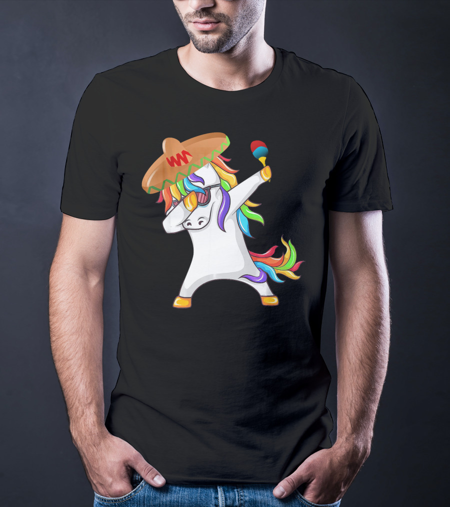 Sombrero Unicorn Dabbing With Maracas Cinco De Mayo T-Shirt