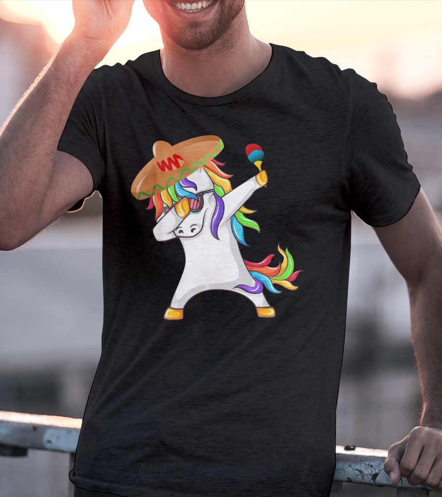 Sombrero Unicorn Dabbing With Maracas Cinco De Mayo T-Shirt