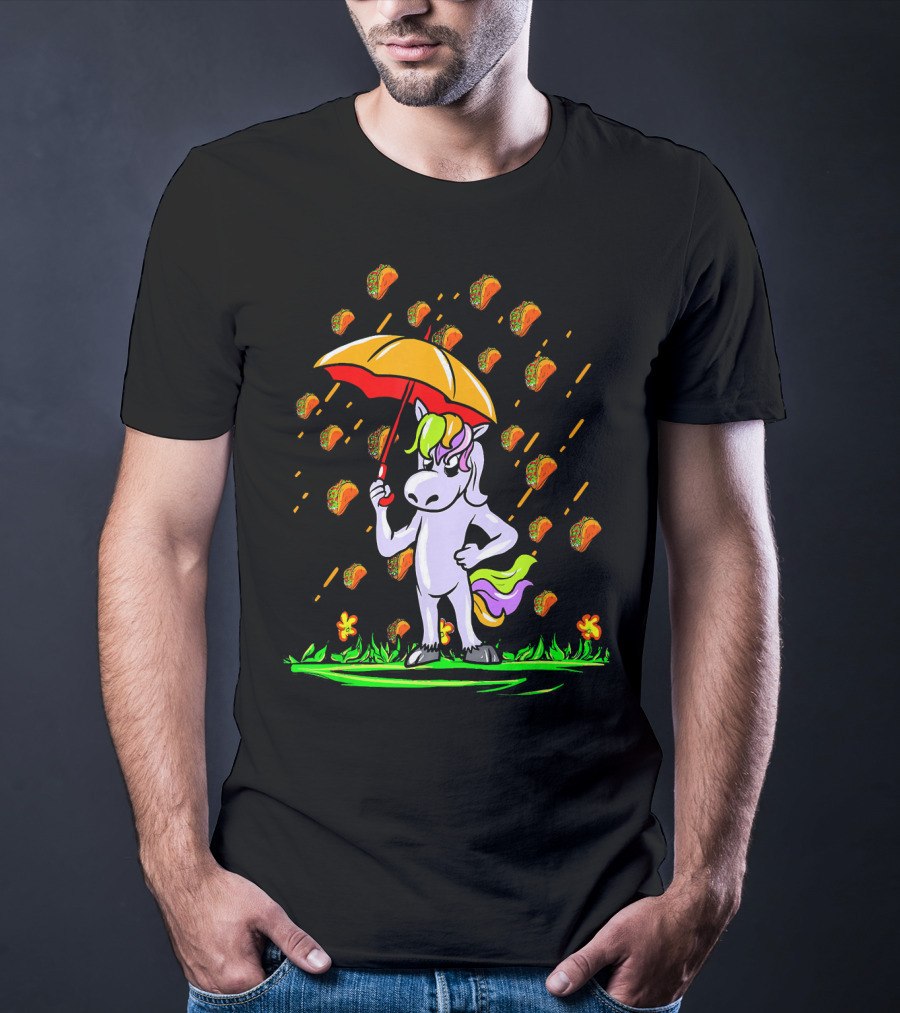 Its Raining Tacos Unicorn With Umbrella And Taco Showers T-Shirt