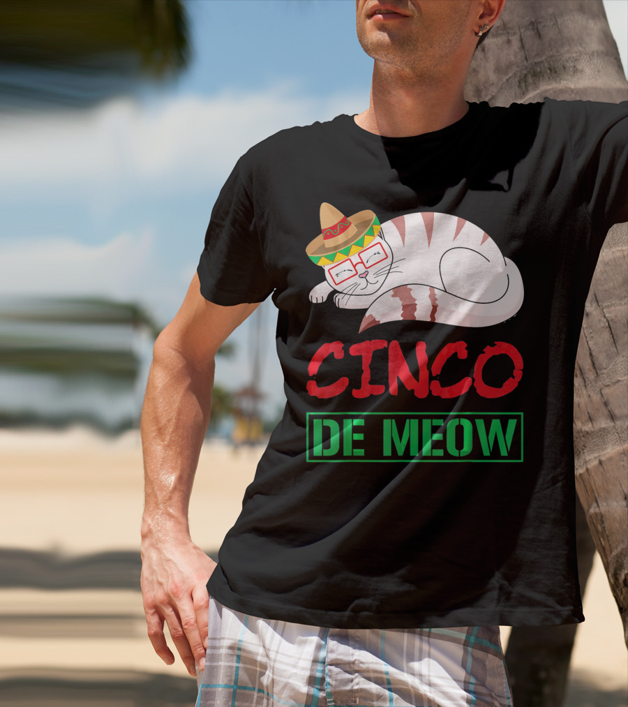 Cinco De Meow Funny Kitty With Sombrero Celebrating Mexican Holiday T-Shirt