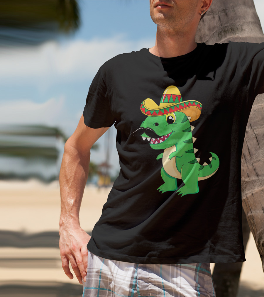 Cinco De Mayo Rex Dinosaur In Sombrero And Mustache T-Shirt
