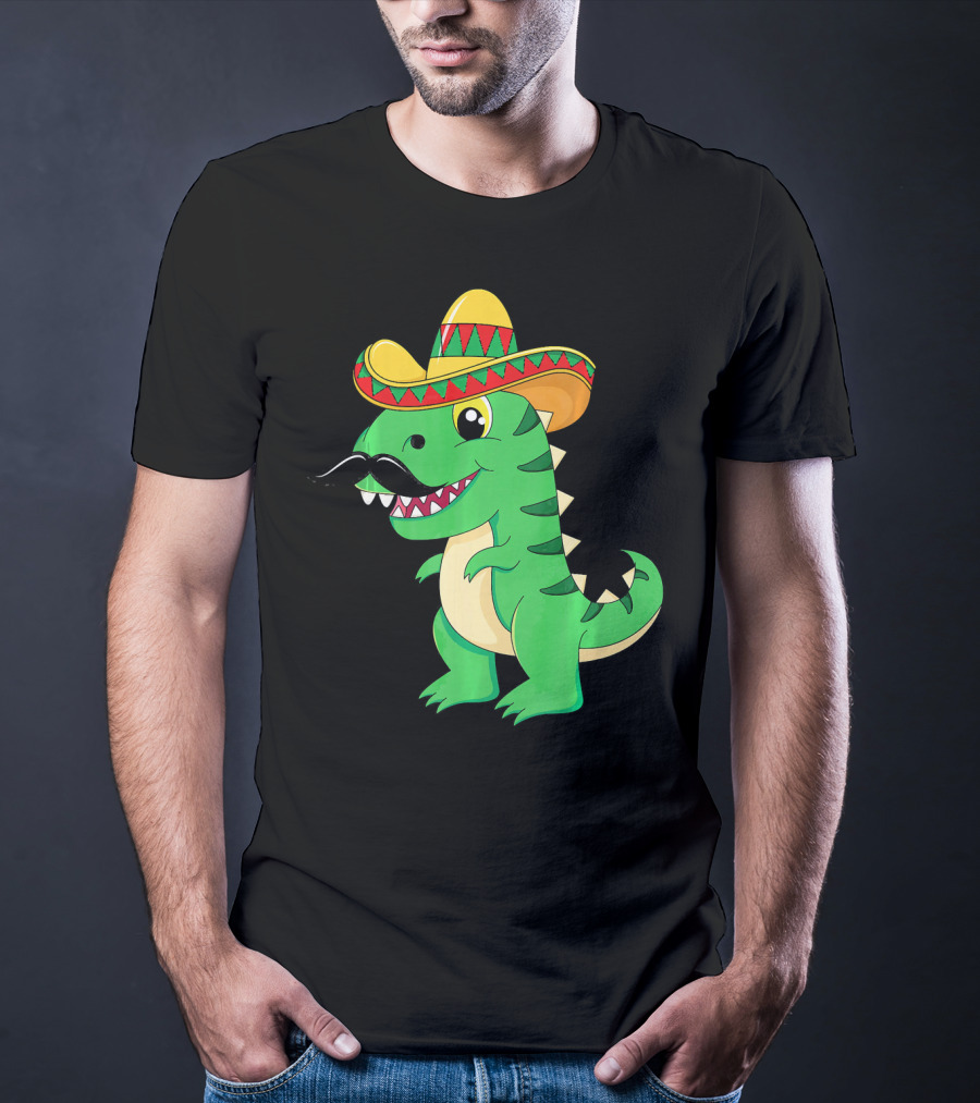 Cinco De Mayo Rex Dinosaur In Sombrero And Mustache T-Shirt