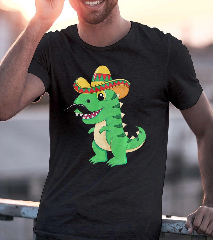 Cinco De Mayo Rex Dinosaur In Sombrero And Mustache T-Shirt