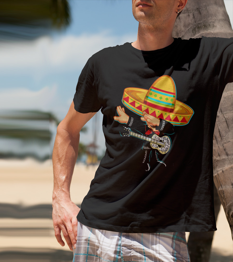 Dabbing Mexican Mariachi With Guitar Sombrero Cinco De Mayo T-Shirt