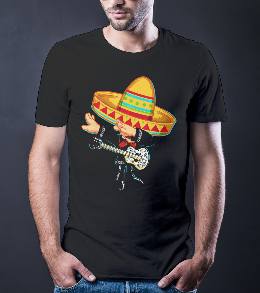 Dabbing Mexican Mariachi With Guitar Sombrero Cinco De Mayo T-Shirt