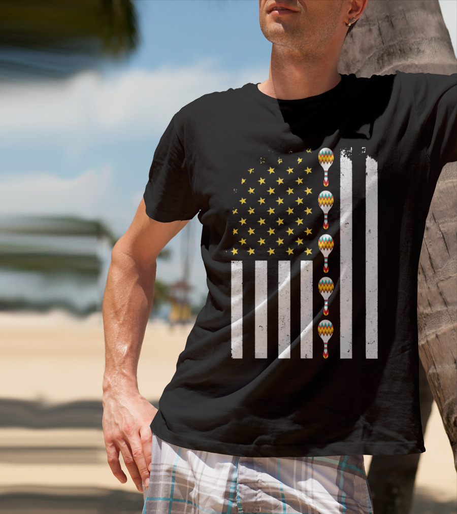 Cinco De Mayo Vintage American Flag With Maracas T-Shirt
