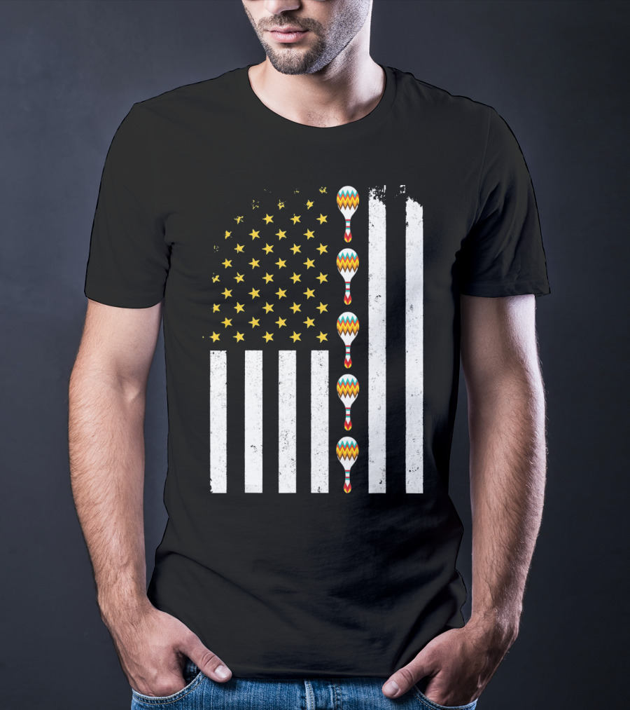 Cinco De Mayo Vintage American Flag With Maracas T-Shirt