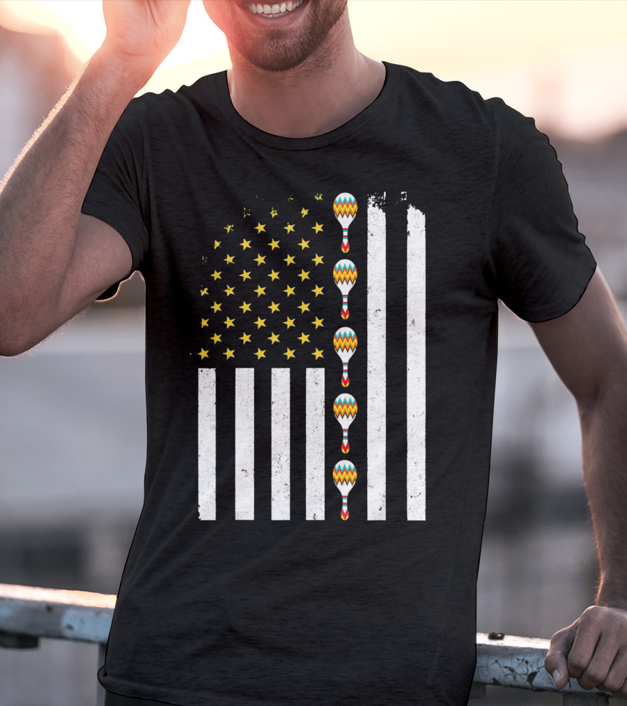 Cinco De Mayo Vintage American Flag With Maracas T-Shirt