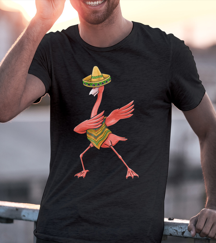Cinco De Mayo Flamingo Dabbing Dab Sombrero T-Shirt