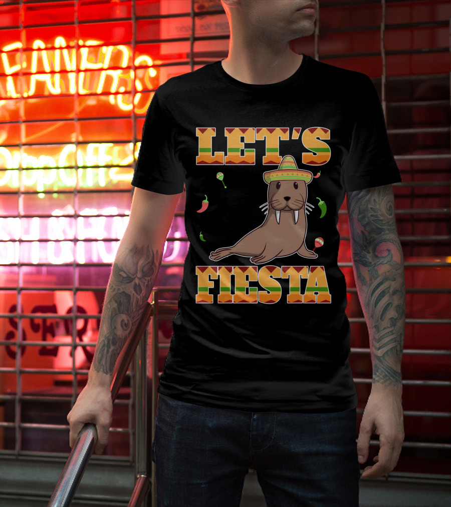 Let's Fiesta Walrus Sombrero Peppers Cinco De Mayo Mexican T-Shirt