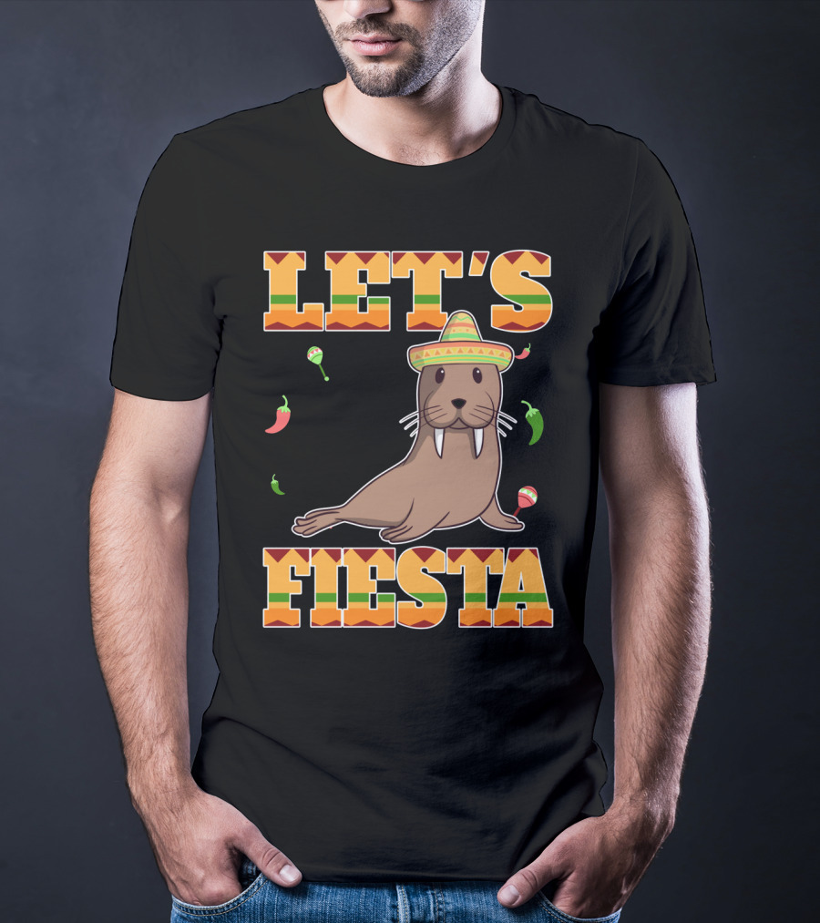 Let's Fiesta Walrus Sombrero Peppers Cinco De Mayo Mexican T-Shirt