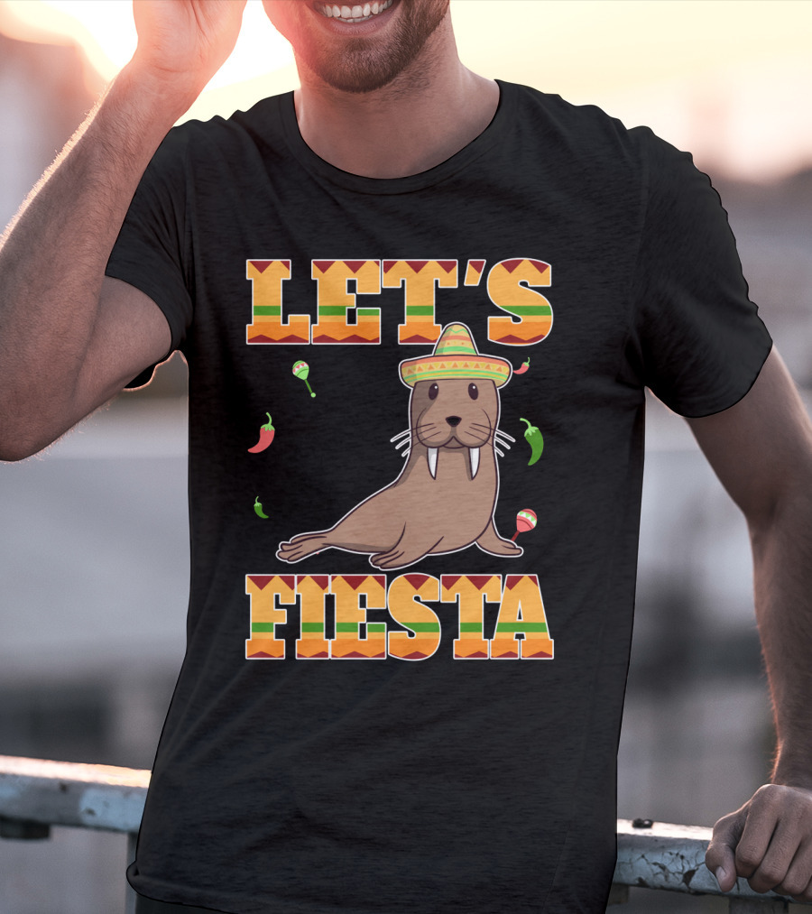 Let's Fiesta Walrus Sombrero Peppers Cinco De Mayo Mexican T-Shirt