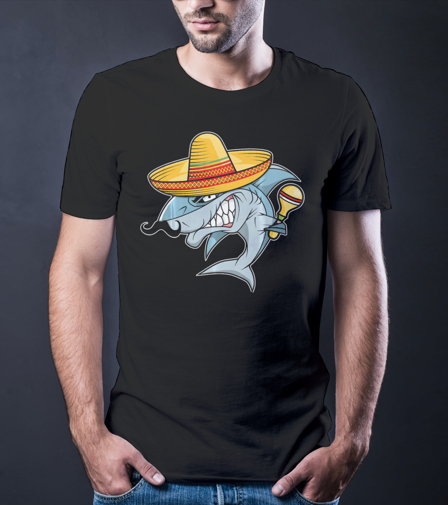 Cinco De Mayo Shark Wearing Sombrero With Maraca Mexican Fiesta T-Shirt