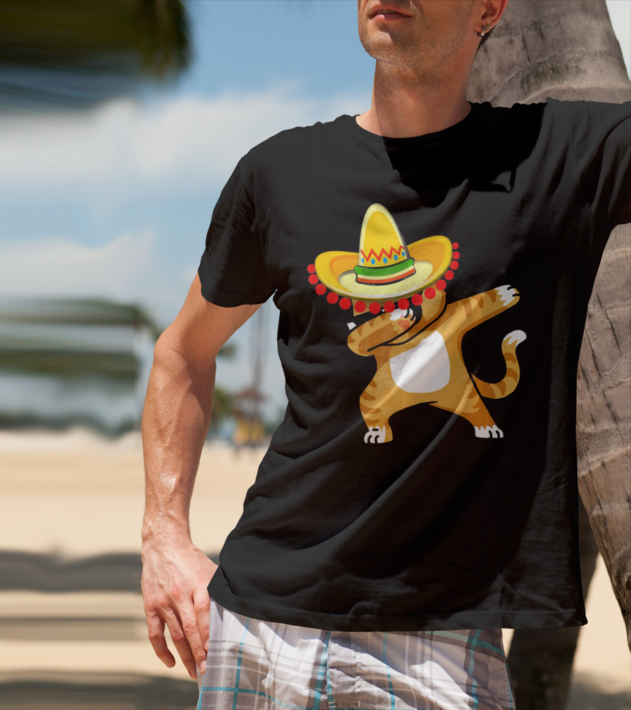 Cinco De Mayo Cat Dabbing Sombrero Fun T-Shirt