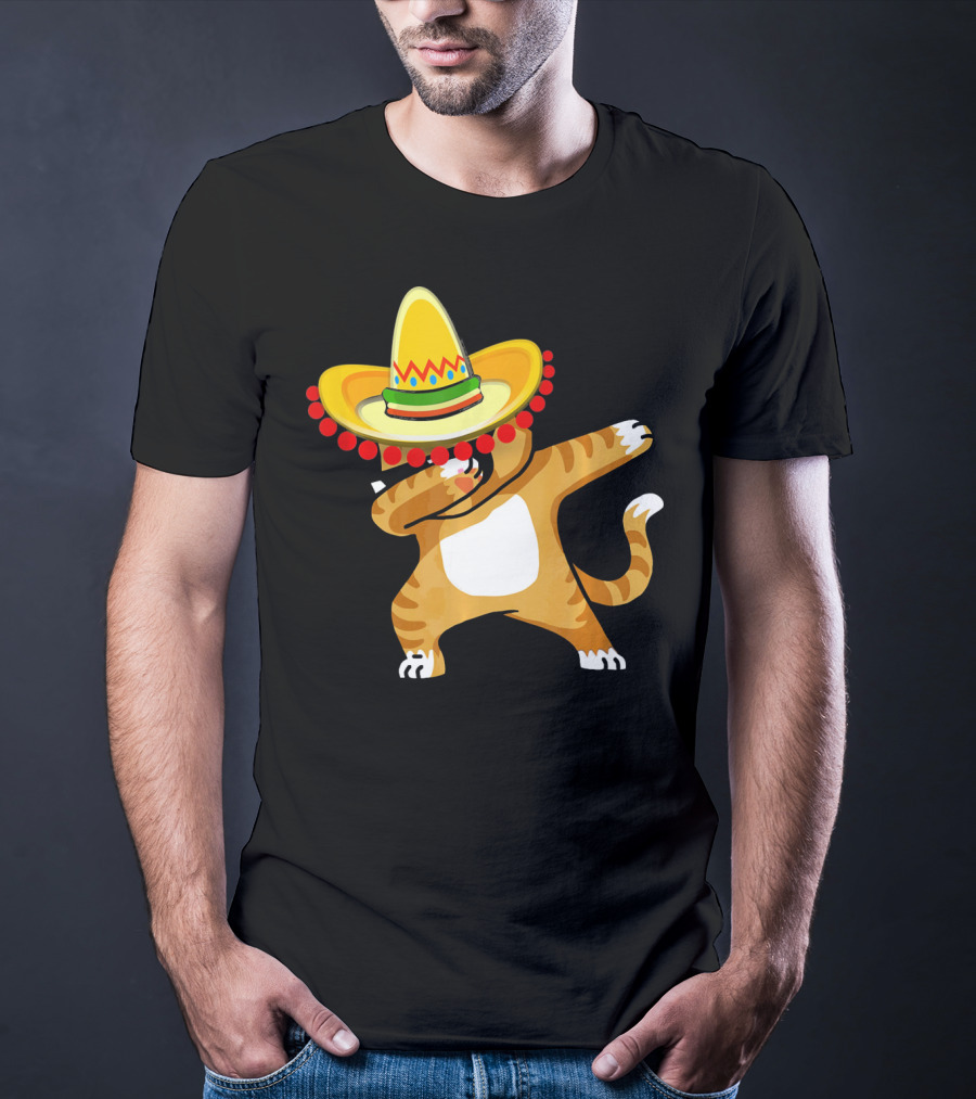 Cinco De Mayo Cat Dabbing Sombrero Fun T-Shirt
