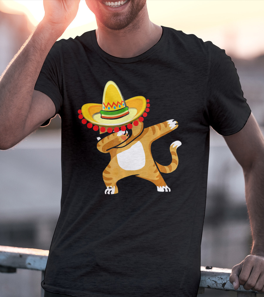 Cinco De Mayo Cat Dabbing Sombrero Fun T-Shirt