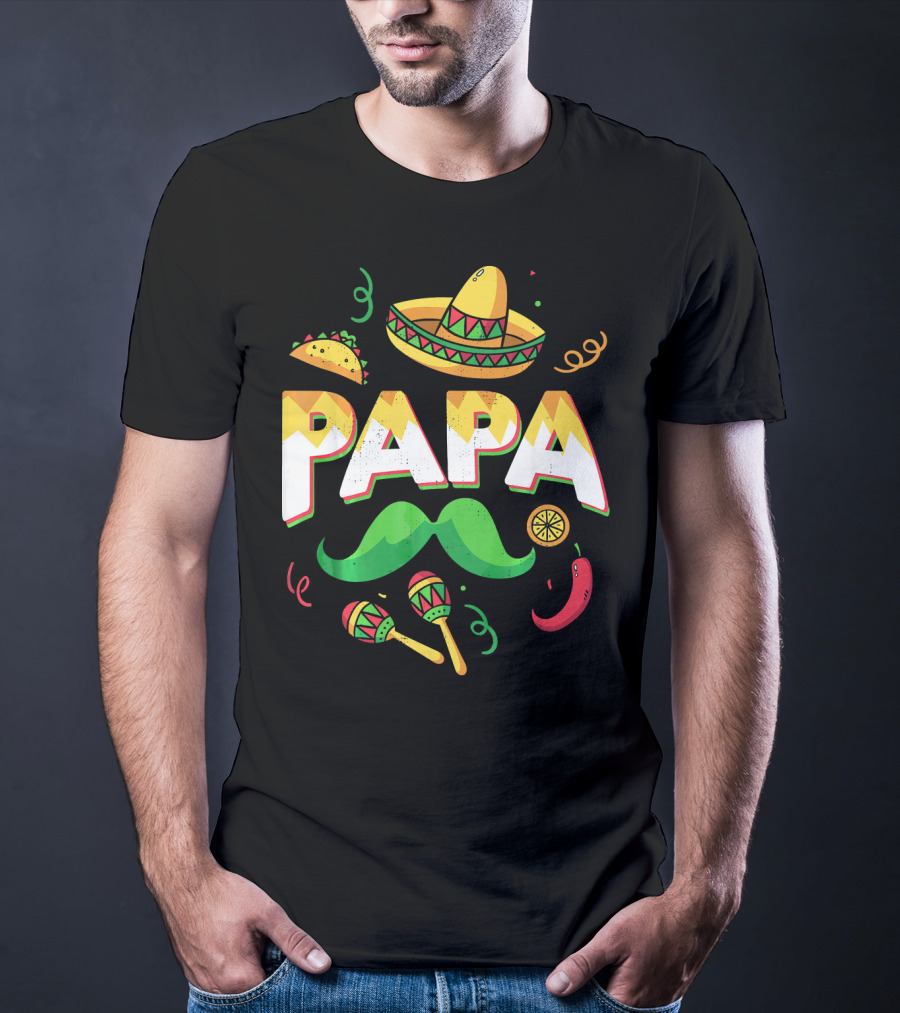 Cinco De Mayo Papa Sombrero Maracas Taco Lime Mustache Chili T-Shirt