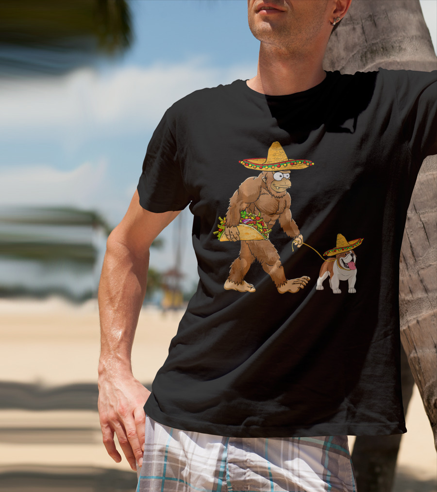 Bigfoot Taco Sombrero English Bulldog Fiesta T-Shirt