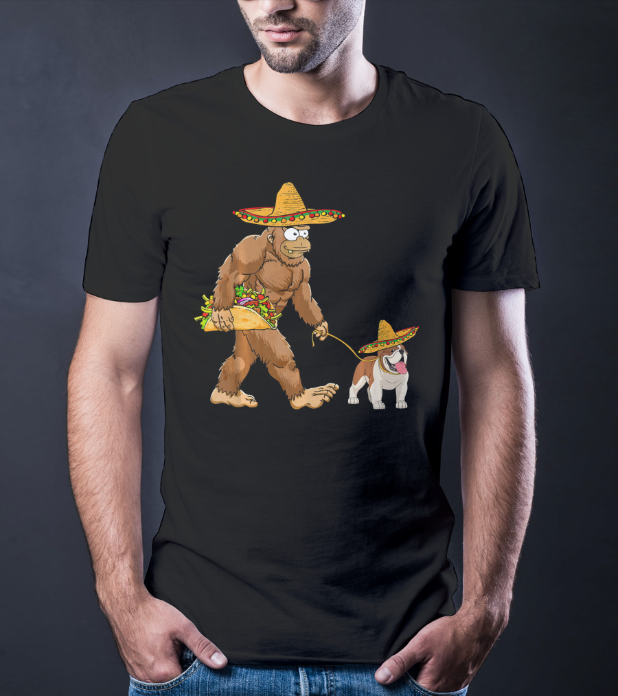 Bigfoot Taco Sombrero English Bulldog Fiesta T-Shirt
