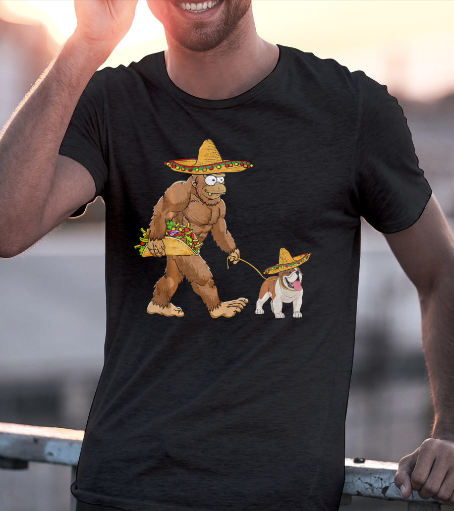 Bigfoot Taco Sombrero English Bulldog Fiesta T-Shirt