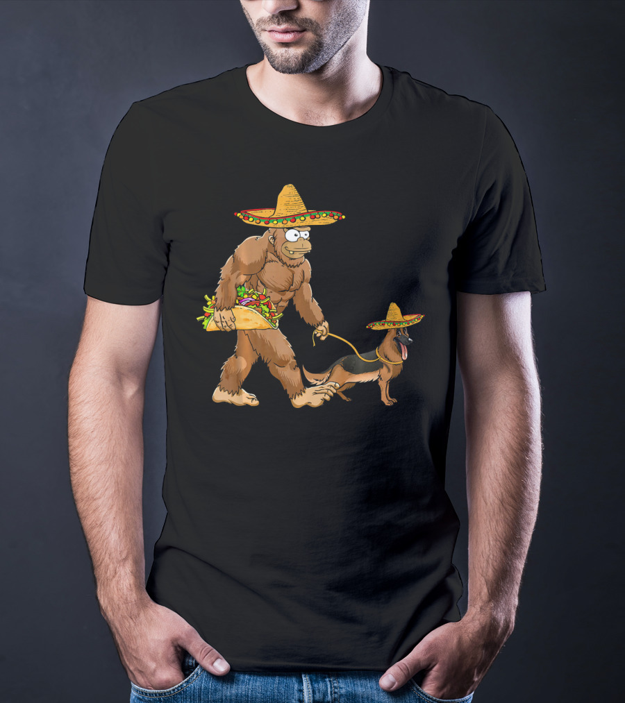 Bigfoot Sombrero Taco German Shepherd Duo T-Shirt