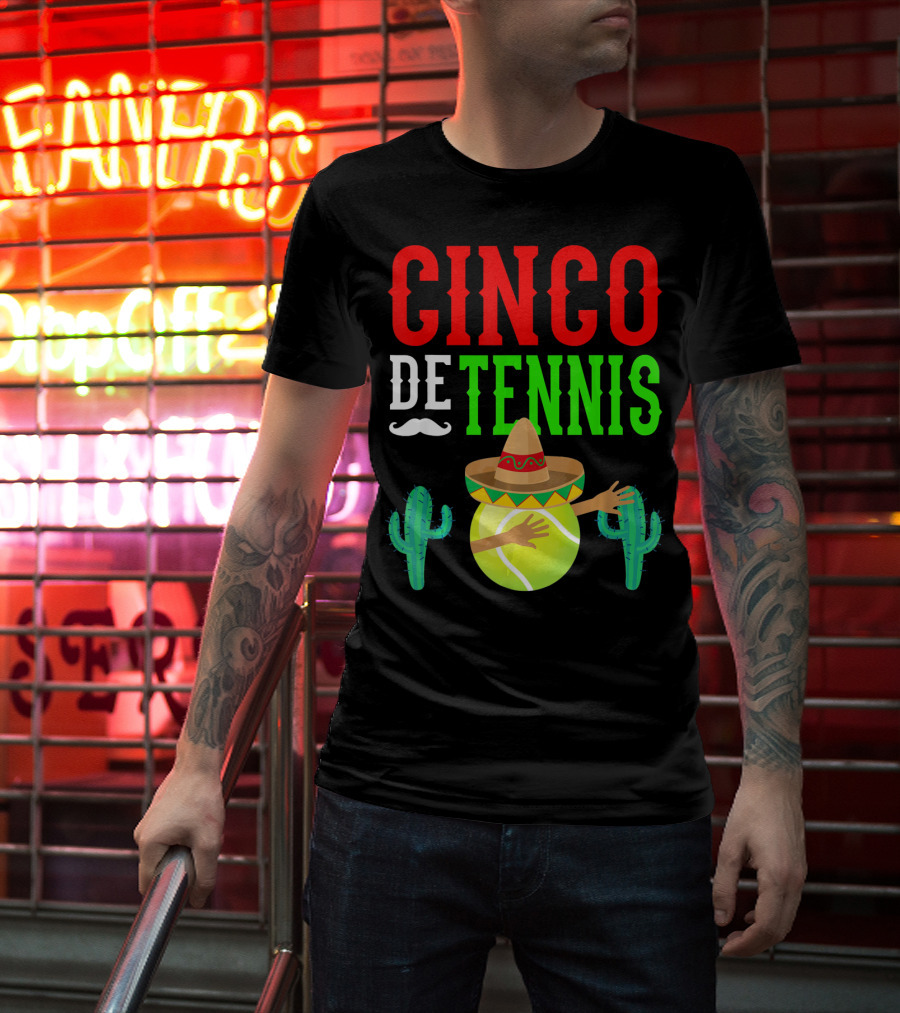 Cinco De Tennis Dabbing Sombrero Cactus T-Shirt