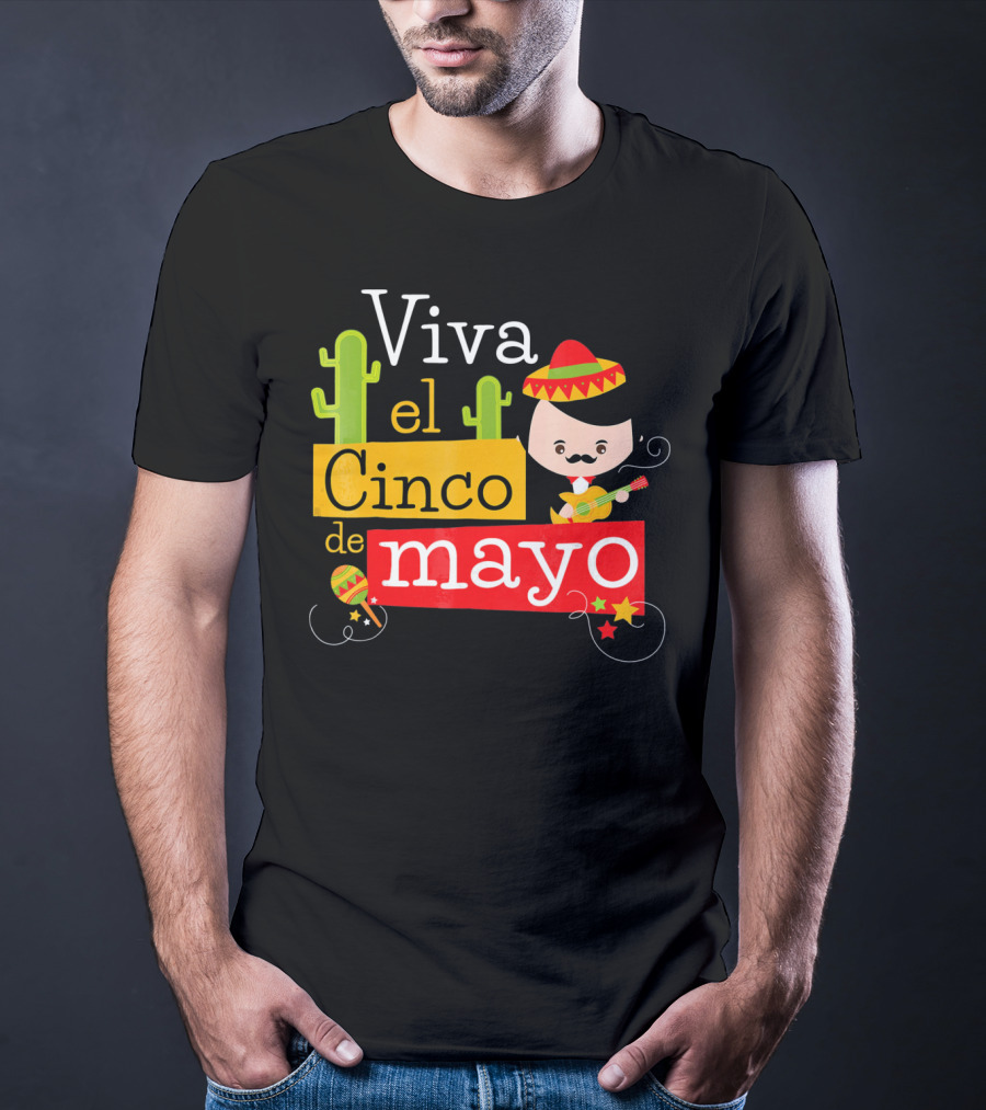 Viva El Cinco De Mayo Cactus Sombrero Guitar Mexico T-Shirt