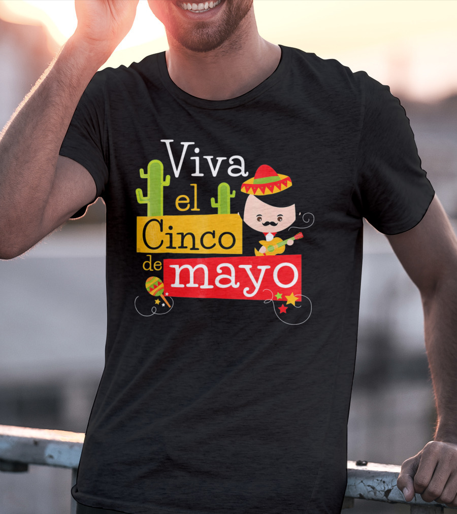 Viva El Cinco De Mayo Cactus Sombrero Guitar Mexico T-Shirt