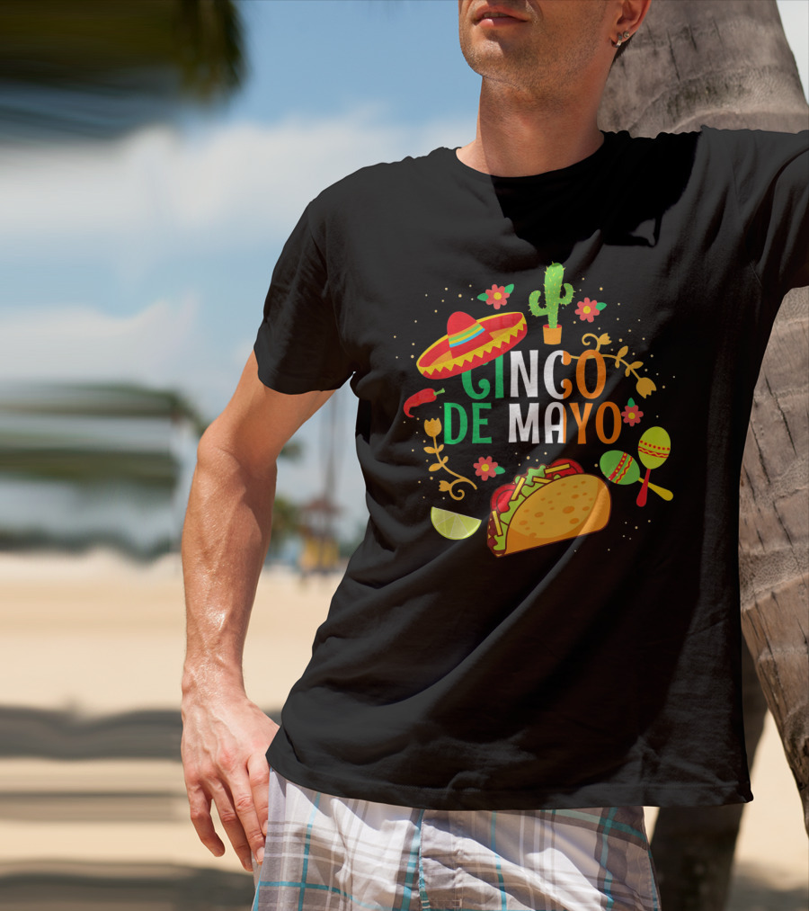 Cinco De Mayo Sombrero Taco Maracas Cactus Fiesta T-Shirt
