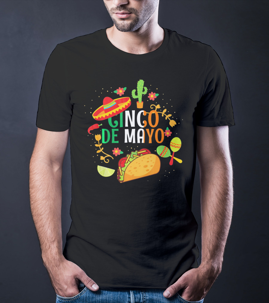Cinco De Mayo Sombrero Taco Maracas Cactus Fiesta T-Shirt