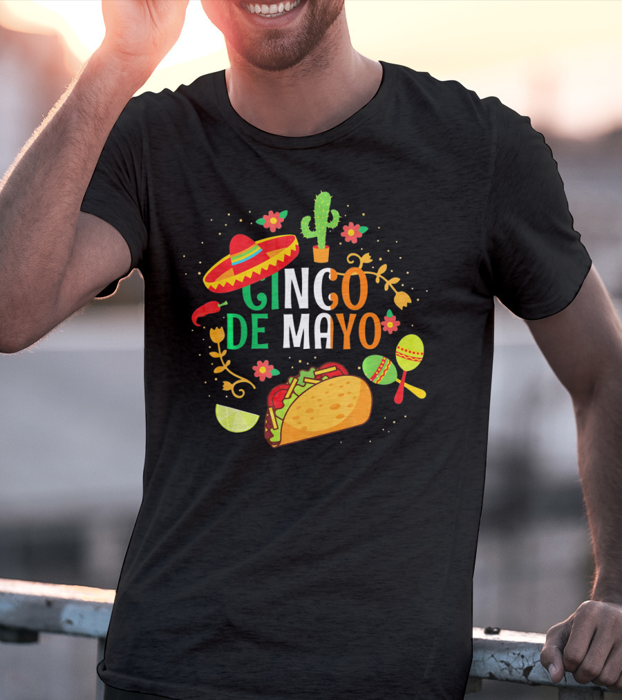 Cinco De Mayo Sombrero Taco Maracas Cactus Fiesta T-Shirt