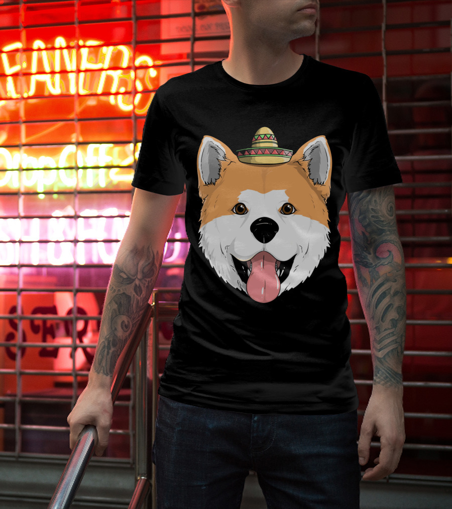 Akita Dog Sombrero Cinco De Mayo Fiesta T-Shirt