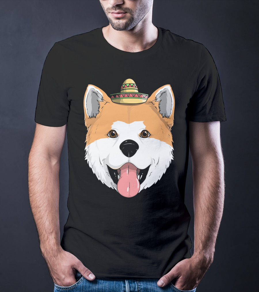 Akita Dog Sombrero Cinco De Mayo Fiesta T-Shirt
