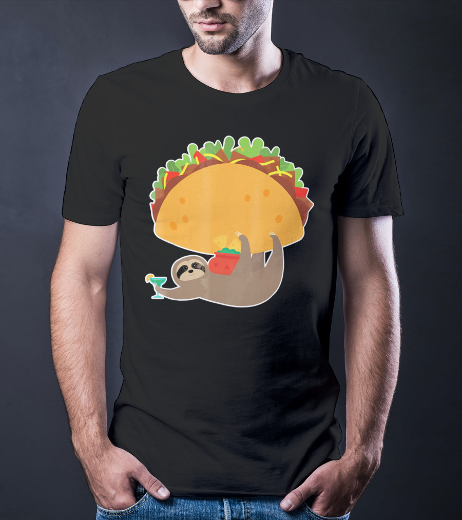 Funny Cinco De Mayo Sloth Taco Holding Margarita T-Shirt