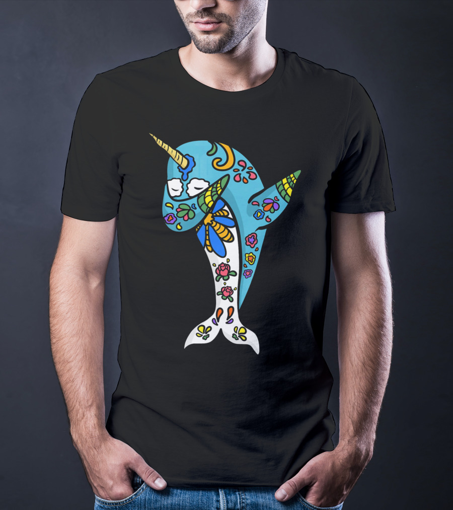 Cinco De Mayo Sugar Skull Narwhal Floral T-Shirt