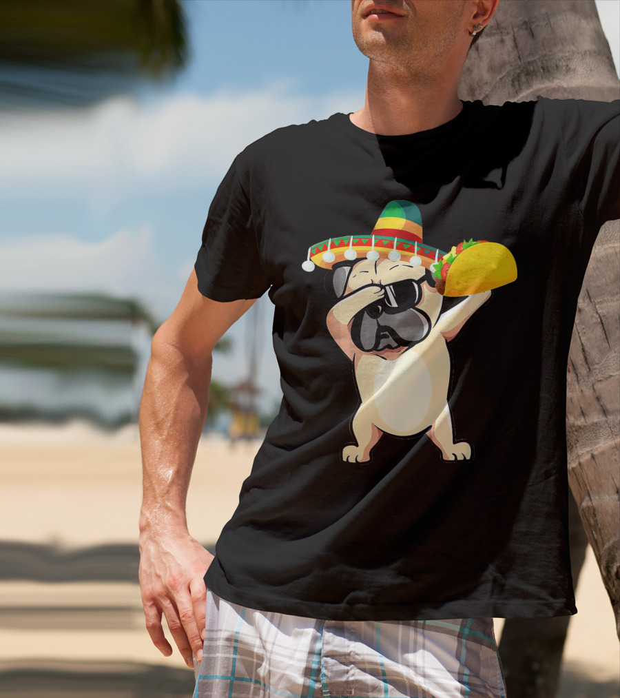 Cinco De Mayo Pug Dog Dabbing With Taco And Sombrero T-Shirt