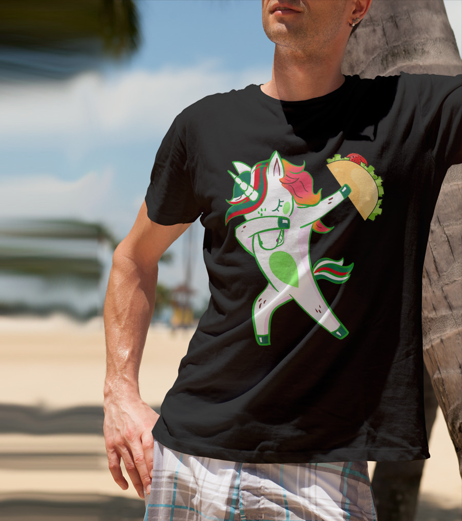 Unicorn Dabbing With Taco And Food Fun T-Shirt