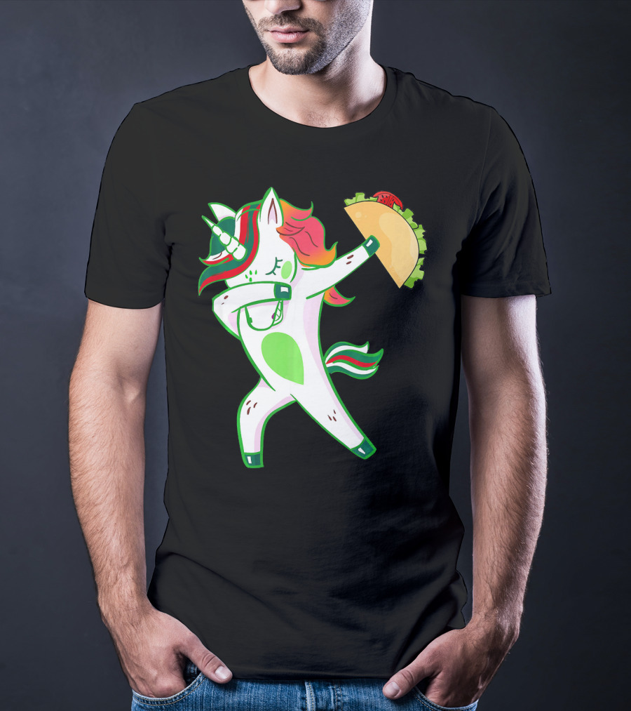 Unicorn Dabbing With Taco And Food Fun T-Shirt