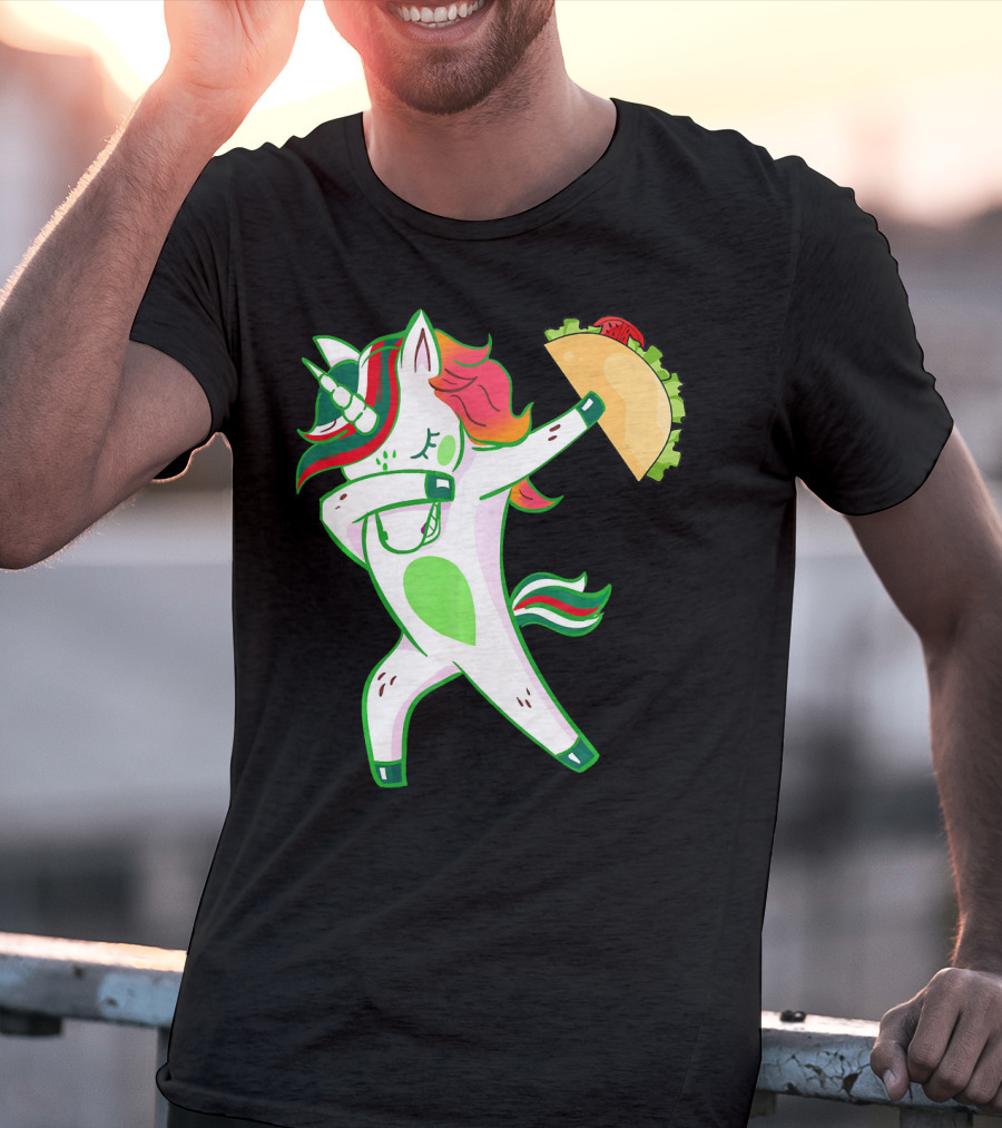 Unicorn Dabbing With Taco And Food Fun T-Shirt