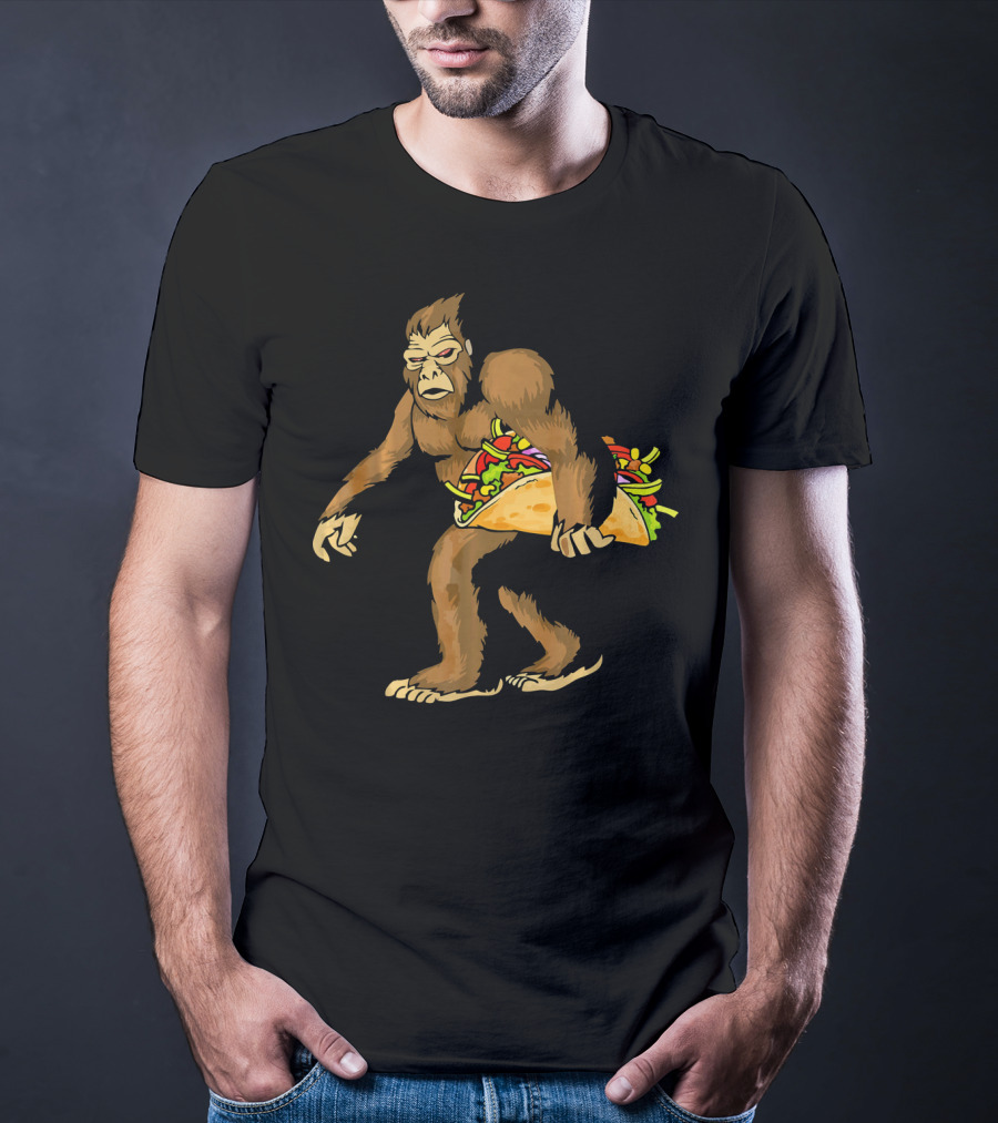 Mexican Taco Fiesta Party Bigfoot Holding Giant Taco T-Shirt