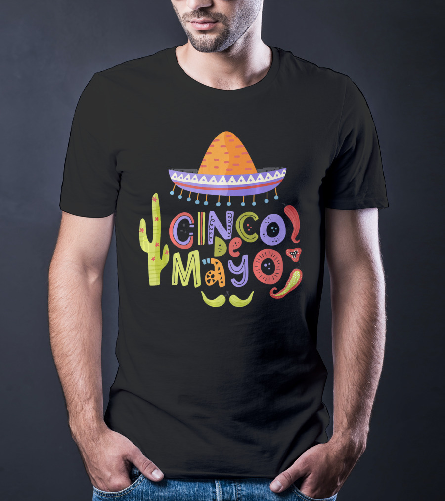Cinco De Mayo Sombrero Fiesta With Cactus And Chiles T-Shirt