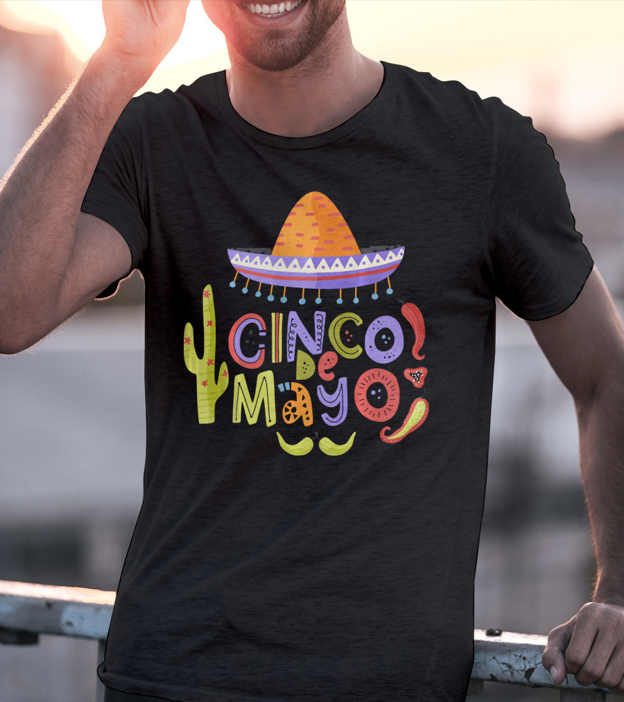 Cinco De Mayo Sombrero Fiesta With Cactus And Chiles T-Shirt