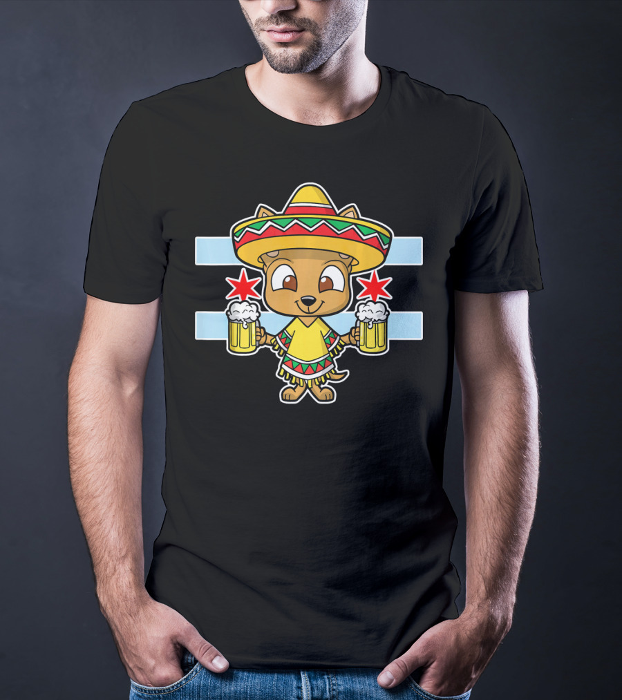 Cinco De Mayo Chicago Chihuahua Sombrero Poncho Beer Stars T-Shirt