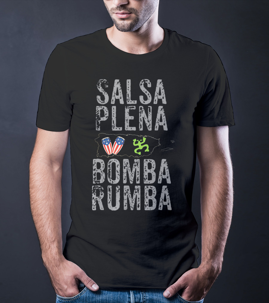 Salsa Plena Bomba Rumba Puerto Rico Map Drums Dance T-Shirt