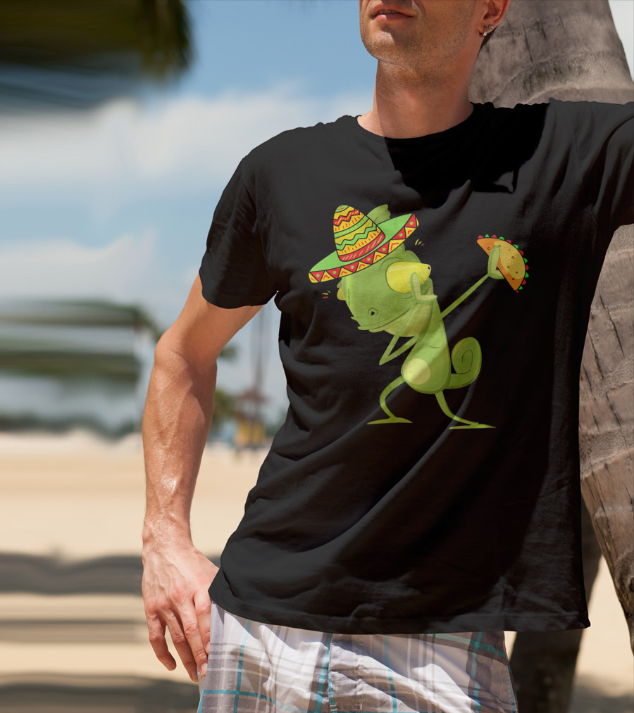 Funny Lizard Dabbing Sombrero Taco Cinco De Mayo T-Shirt