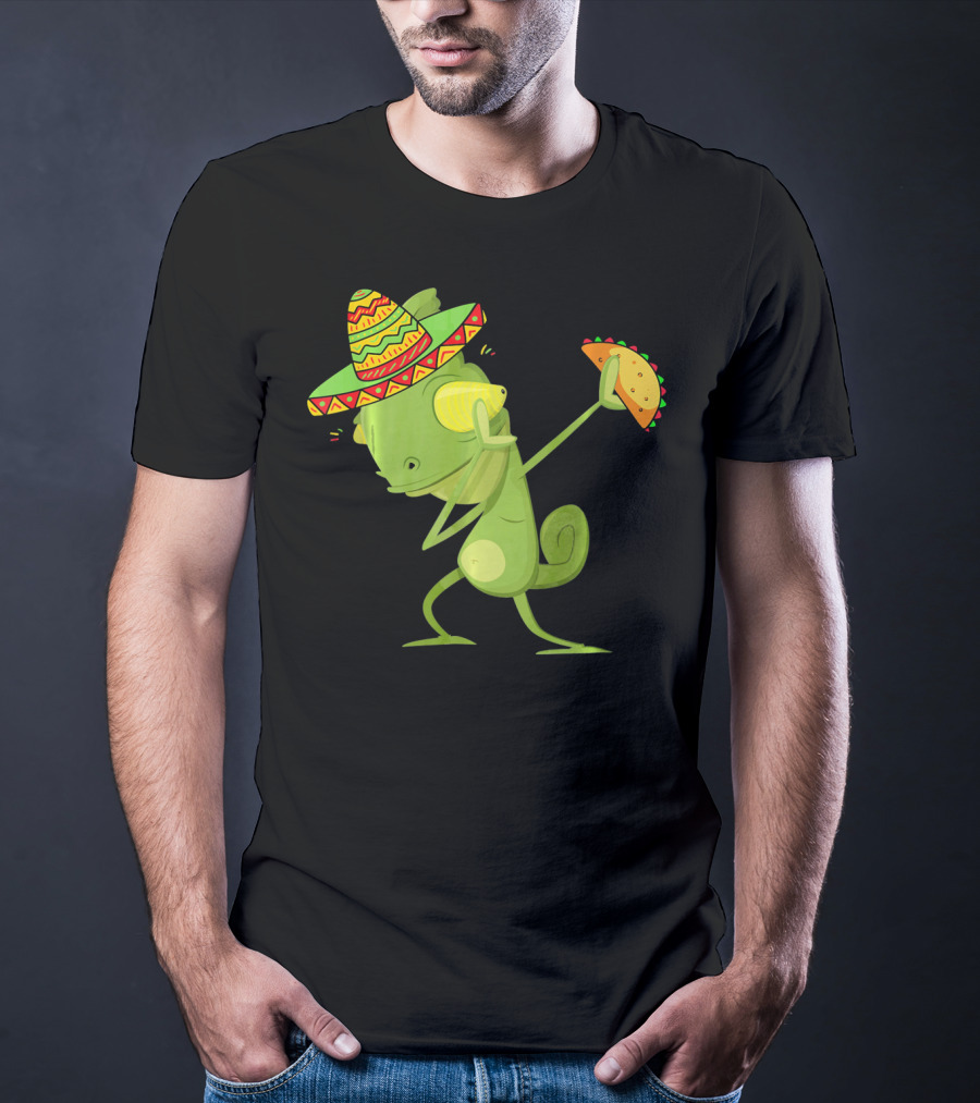 Funny Lizard Dabbing Sombrero Taco Cinco De Mayo T-Shirt