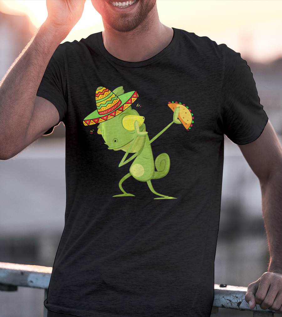 Funny Lizard Dabbing Sombrero Taco Cinco De Mayo T-Shirt